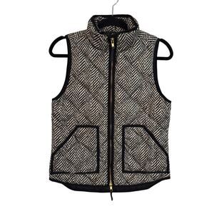 J. Crew Vest Womens XS Black Cream Herringbone Excursion Quilted Down Full Zip